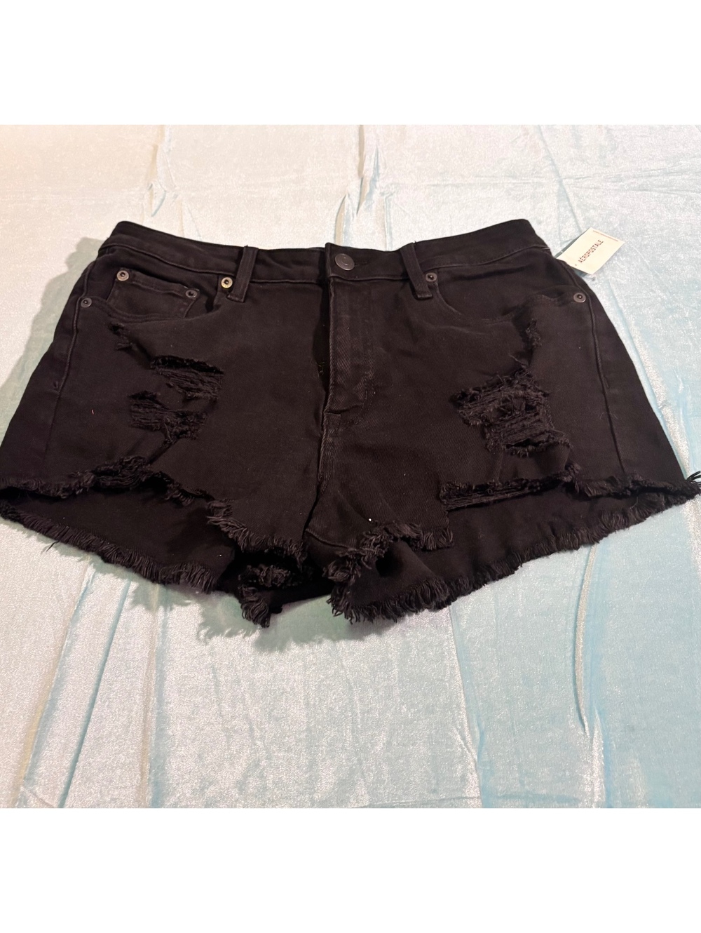 Aeropostale Vintage High Rise Black Denim Shorts Size 10 with Distressed Details